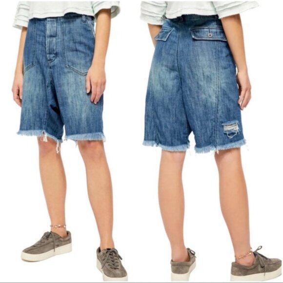 We The Free Denim She's A Legend Button Fly Distressed Baggy Harem Jean Shorts 8 - Picture 1 of 10